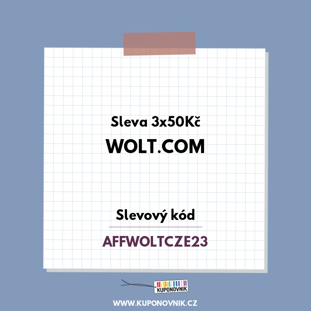 Wolt.com slevový kód - Sleva 3x50Kč